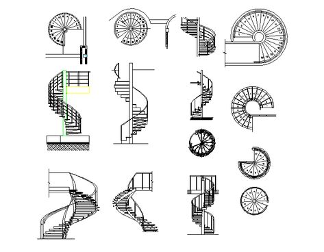 Spiral stairs plan. The top view plan and elevation of a staircase. The spiral staircase with the detailing of handrail, etc., Spiral Stairs Plan, Staircase Elevation, Stairs Plan, Spiral Staircase Plan, Staircase Drawing, Stair Layout, Plan And Elevation, Spiral Stairs Design, Staircase Art