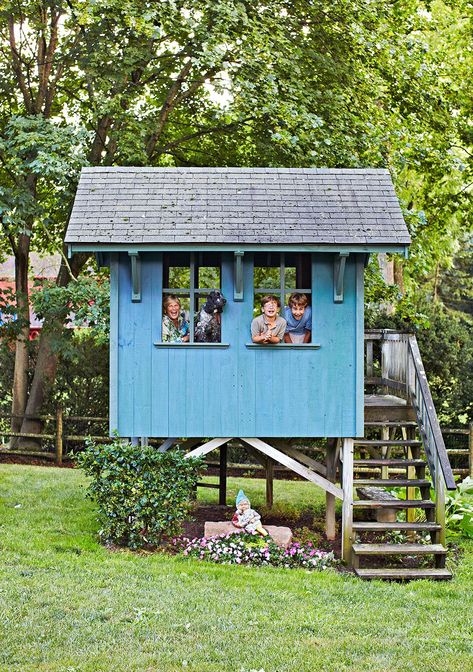 Kids Shed Playhouse, Victorian She Shed, Painted Playhouse, Kids Shed, Cute Sheds, Backyard Ideas Landscaping, Kids Backyard Ideas, Shed Playhouse, Kids Clubhouse