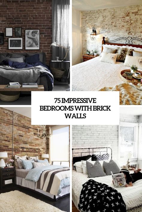 75 Impressive Bedrooms With Brick Walls Painted Brick Bedroom Wall, Bedroom Design Brick Wall, Brick Wall In Bedroom Ideas, Faux Brick Wall Bedroom Ideas, Brick Wall Master Suite, Bedroom Ideas With Brick Wall, Faux Brick Wall Panels Bedroom, Bedrooms With Brick Walls, Fake Brick Wall Bedroom