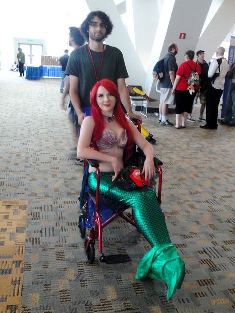 Princess Ariel #Wheelchair #Cosplay>>> See it. Believe it. Do it. Watch thousands of spinal cord injury videos at SPINALpedia.com Wheelchair Costumes For Adults, Halloween Costume For Wheelchair, Adult Halloween Costumes Wheelchair, Halloween Costume Wheelchair, Disabled Quotes, Disney Wheelchair Costume, Wheelchair Cosplay, Wheelchair Poses, Awesome Costumes