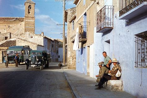 Calatayud Bus | Stopping on the road from Zaragosa in 1959. | Michael Leonard | Flickr Rural Spain, Life In Spain, Leica Camera, Time Warp, Color Film, Bus Stop, Colour Photograph, Spain Travel, The 1950s