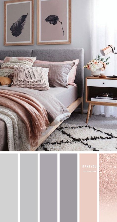 Dark Blue and orange colour combos - the perfect autumn colour palette Grey And Gold Bedroom, Rose Gold Bedroom, Grey Bedroom Decor, Gold Bedroom, Bedroom Color Schemes, Master Bedrooms Decor, Room Inspiration Bedroom, Room Ideas Bedroom, Bedroom Colors