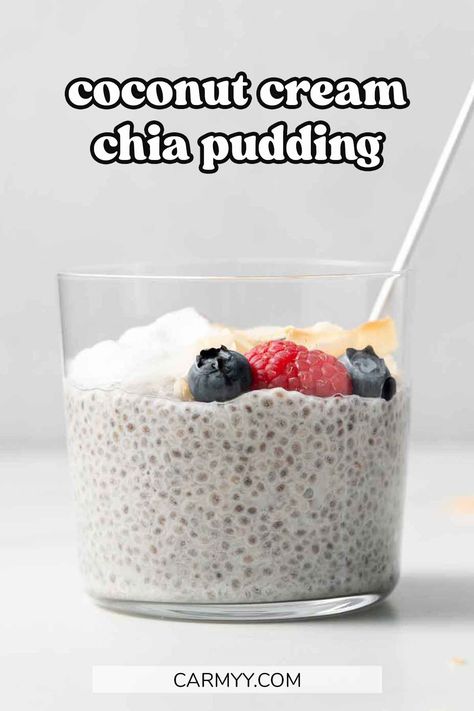 All you need are 5 simple ingredients to make this delicious coconut cream chia pudding! Full of nutritious and filling ingredients, you can make this sweet and creamy coconut chia pudding for breakfast, dessert, or as a snack! Keto Chia Pudding Coconut Milk, Single Serve Chia Seed Pudding, Coconut Cream Pie Chia Pudding, Chia Pudding With Coconut Cream, Banana Coconut Chia Pudding, Chia Pudding Coconut Cream, Coconut Chia Seed Pudding Recipes, Chia Seed Coconut Pudding, Chia Seeds And Flax Seed Recipes