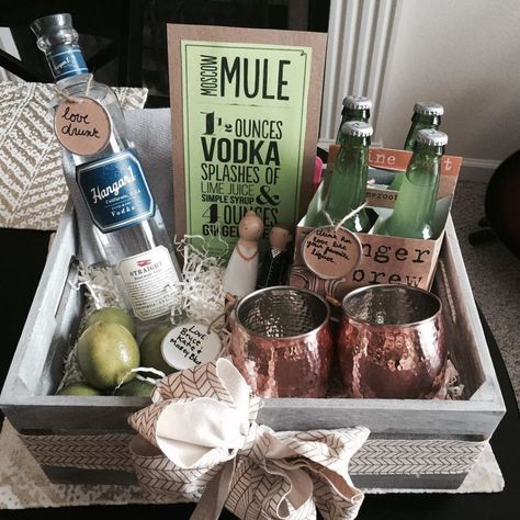 Moscow Mule Gift Basket via Bourbon and Blonde Roast Moscow Mule Gift Basket, Moscow Mule Gift Set, Moscow Mule Gift, Fundraiser Baskets, Silent Auction Baskets, Auction Basket, Christmas Gift Baskets Diy, Raffle Basket, Auction Baskets