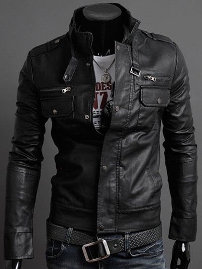 Pockets Design PU Leather Jacket - Tactical Armor, Collar Leather Jacket, Mens Black Jacket, Mens Fashion Edgy, Pu Leather Jacket, Men's Leather Jacket, Biker Leather, Style Noir, Leather Products