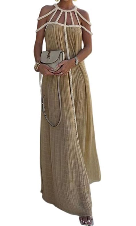 Dress Sleeve Length, Backless Maxi Dresses, Khaki Dress, Loose Outfit, Thanksgiving Outfit, Outfit Casual, Casual Look, Glamorous Evening Gowns, Flowing Maxi Dress