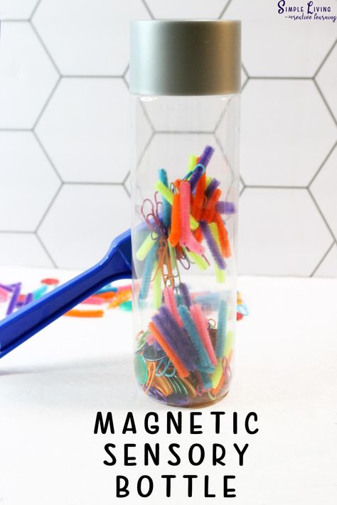 Magnet Sensory Bottle, Dry Sensory Bottles, Magnetic Sensory Bottle, Magnet Toys Diy, No Mess Sensory Play, Sensory Bottles For Toddlers, Science Center Preschool, Magnet Activities, Calm Down Bottle