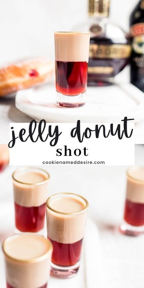 Bourbon Shots Recipes, Drinks With Chambord, Hello Shots, Jam Doughnut, Drink Shots, Shots Alcohol Recipes, Baileys Cocktails, Jelly Donut, Jelly Shots