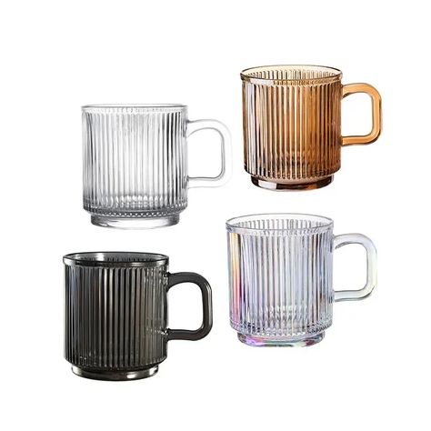 340ml Nordic Colorful Amber Milk Tea Mug Japanese Glass Stripe Coffee Cup Clear Coffee Mugs, Glass Cup Set, Coffee Mugs Set, Vintage Drinking Glasses, Coffee Glasses, Irish Coffee Mugs, Glassware Drinking, Thermos Flask, Smoothie Cup