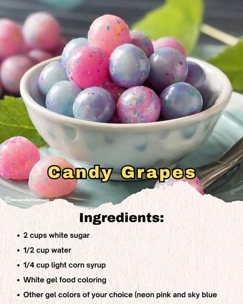 Candied Grapes Recipe, Candied Fruit Recipes, Candied Grapes, Candy Grapes, Hard Candy Recipes, Homemade Cookbook, Grape Recipes, Disney Recipes, Candy Recipes Homemade