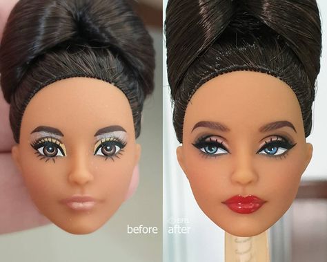 Barbie Reroot, Barbie Makeover, Barbie Doll Hairstyles, Barbie Styles, Barbie Repaint, Doll Face Makeup, Barbie Painting, Doll Makeover, Realistic Barbie