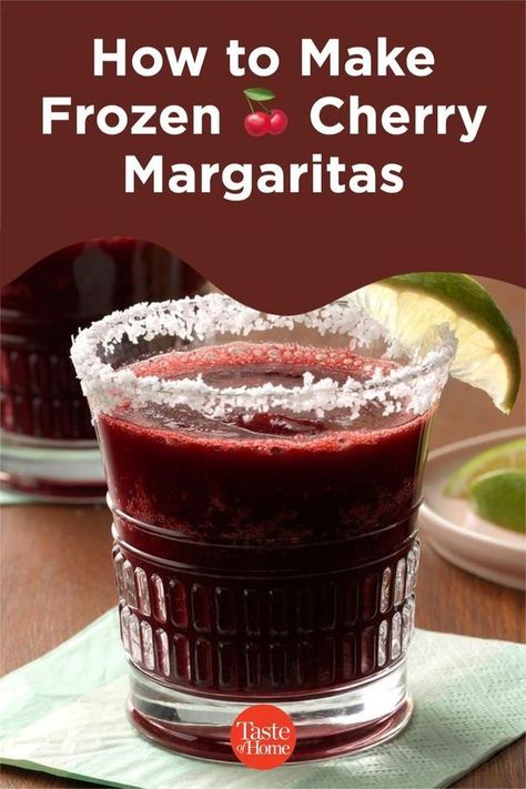 Taste of Home Cherry Tequila Drinks, Frozen Cherry Margarita Recipe, Sweet Cherry Italian Margarita, Frozen Cherry Margarita, Cherry Mixed Drinks Alcohol, Cherry Juice Cocktail Recipes, Daquiri Recipe Cherry, Maroon Alcoholic Drinks, Cherry Liquor Cocktails