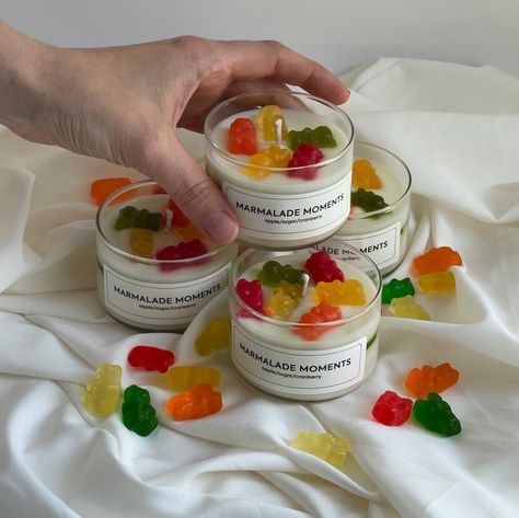 Gummy Bear Candle, Bracket Business, Candle Party Favor, Drink Candle, Diy Food Candles, Jelly Candles, Candle Theme, Fruity Candle, Handmade Candles Diy