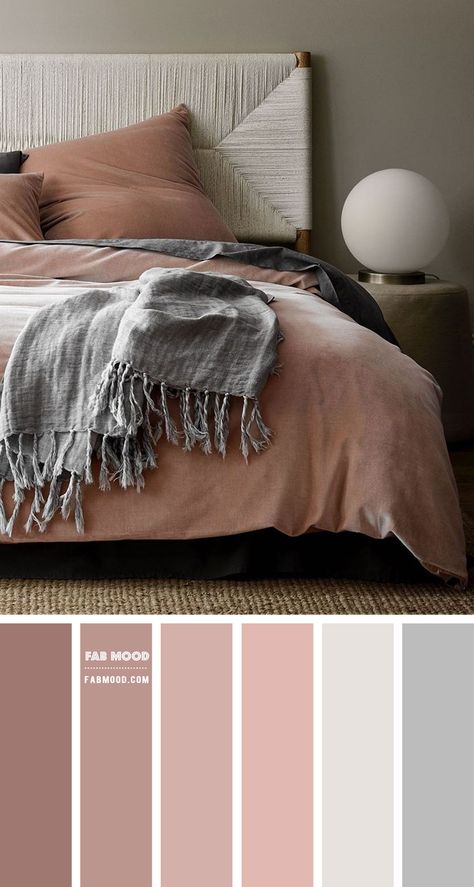 Dusty Rose and Grey Colour Scheme For Bedroom - earth toned bedroom colour idea, dusty terracotta pairs with grey, dusty rose pink color hex Dusty Rose Comforter Bedroom, Rose Pink And Grey Bedroom, Rust And Rose Bedroom, Dark Rose Bedding, Dusty Rose Bedroom Decor, Dusty Rose And Grey Bedroom, Dusty Rose Home Decor, Pink Earth Tone Bedroom, Dusty Rose Bedding Bedroom Ideas