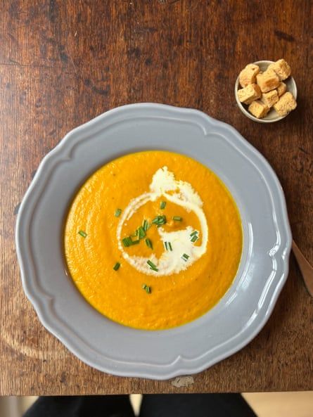 How to make the perfect carrot and coriander soup – recipe | Food | The Guardian Chunky Vegetable Soup, Carrot And Coriander Soup, Coriander Soup, Soft Foods, Comfort Soup, Carrot Soup, Winter Soups, Dental Surgery, Creamy Soup