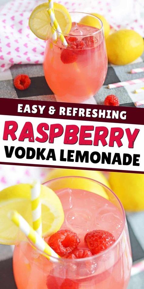 Raspberry vodka lemonade is a fruity cocktail that is easy to make with your favorite vodka, lemonade with raspberry, and fresh raspberries. Vodka Lemonade Drinks, Raspberry Vodka Drinks, Raspberry Lemonade Vodka, Rasberry Lemonade, Raspberry Lemonade Punch, Vodka Mixed Drinks, Raspberry Juice, Party Nibbles, Raspberry Drink