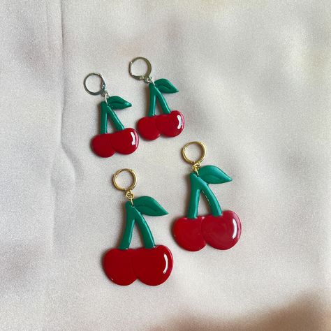 Cherry Earrings, Handmade Polymer Clay, Polymer Clay Jewelry, Clay Jewelry, Polymer Clay, Cherry, Personalized Items, Silver