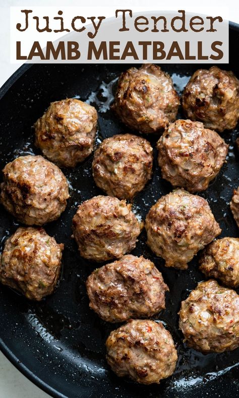 These Greek and Mediterranean inspired lamb meatballs are tender, juicy and very flavorful. They're great in gyros or as an appetizer with tzatziki or hummus, but you'll also love this lamb meatball recipe as a main course with roasted vegetables or a Greek salad. It's a simple meatball recipe with seasonings like cumin, crushed red pepper, oregano, fresh dill and lemon zest. Make them tonight and serve with warm pita bread. Samp Recipe, Ground Lamb Meatballs, Simple Meatball Recipe, Basic Meatball Recipe, Greek Meatballs Recipe, Lamb Meatballs Greek, Lamb Kebab, Chicken Tortillas, Ground Lamb Recipes