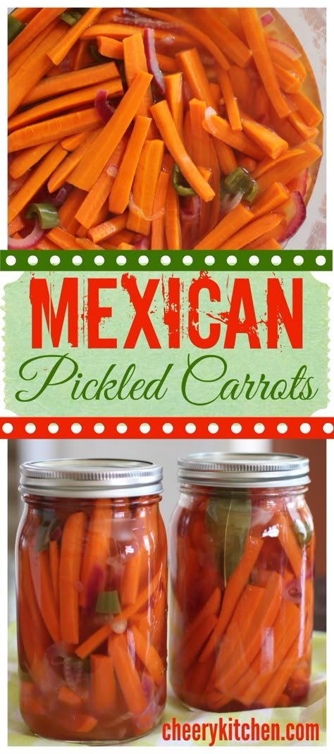 Mexican Pickled Carrots, a perfect no-fat snack.  Make 'em up quick and keep them in the fridge.  Great for Taco Tuesdays too! Pickled Baby Carrots, Mexican Carrots, Pickle Carrots, Mexican Pickled Carrots, Garlic Rice, Pickled Carrots, Desserts Vegan, Pickled Veggies, Pickled Vegetables