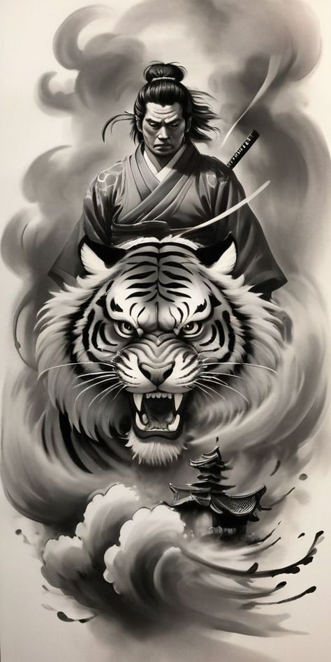 Cool Space Tattoos, Samurai Tiger, Space Tattoo Ideas, Forearm Cover Up Tattoos, Samurai Warrior Tattoo, Guerriero Samurai, Aztec Artwork, Space Tattoos, Leopard Tattoos