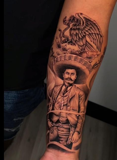 Mexican Arm Sleeve Tattoos, Aztec Tattoo Mexican Men, Emilio Zapata Tattoo, Durango Mexico Tattoos, Shoulder To Shoulder Tattoo, Aztec Hand Tattoo, Mexican Heritage Tattoos For Women, Mexican Tattoo Ideas For Men, Traditional Mexican Tattoo