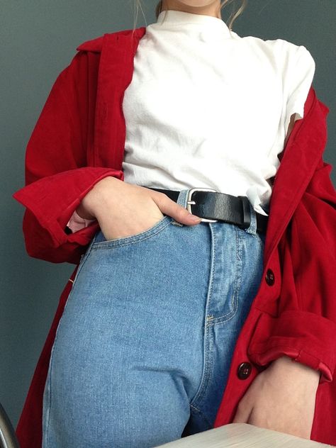 Red Shirt Casual Outfit, Red Shirt With Jeans Outfit, Jeans And Button Up Shirt Women Casual, Red Shirt Jeans Outfit, White Black And Red Outfit, Oversized Red Shirt Outfit, Target Worker Outfit, How To Style A Red Shirt, Red Shirt Outfits Women Casual