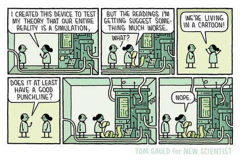 Tom Gauld: Is our entire reality a simulation? | New Scientist Science Drawing, Science Comics, Michael Faraday, New Scientist, Wallpaper Images, Neil Gaiman, Phone Wallpaper Images, Cartoon Character Design, Cartoon Tv