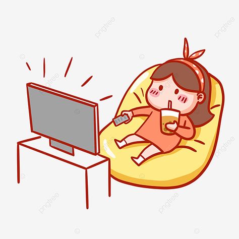 Watch Tv Cartoon, Watching Tv Art, Watching Tv Drawing, Watching Tv Illustration, Girl Watching Tv, Kids Clipart Free, Tv Clipart, Dog Watching Tv, Twitter Emoji