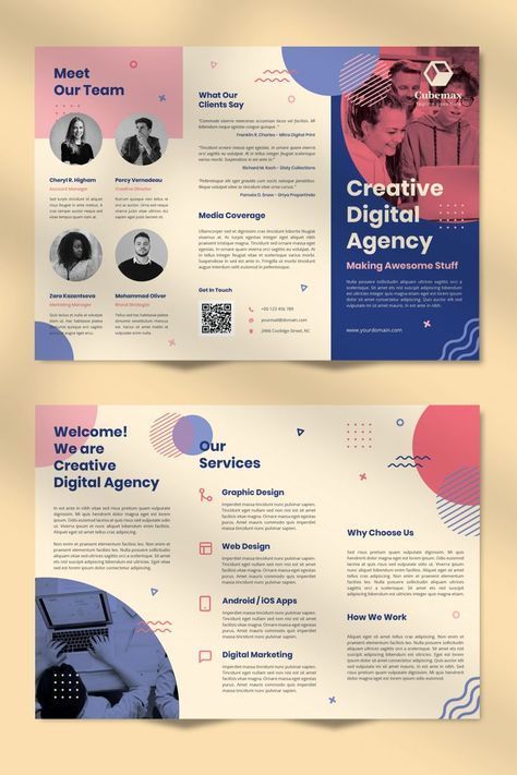 Print Design Brochure, Brochure Design Layouts, Brochure Graphic, Art Brochures, Brochure Design Creative, Brochure Design Layout, Brochure Inspiration, Trifold Brochure Design, Pamphlet Design