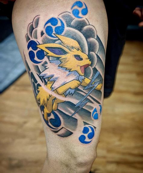 Jolteon Tattoo Ideas, Jolteon Tattoo, Pokemon Tattoo, Pokemon 20, Pokémon X And Y, Sleeve Ideas, Sleeves Ideas, Tattoos Ideas, Pokemon Fan