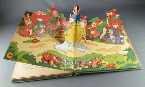 Snow White & the 7 Dwarfs - OE 1938 Hachette Pop Up Book -Snow White & her pet friends Snow White Book, 7 Dwarfs, Vintage Deer, Seven Dwarfs, Up Book, Pop Up Book, Apa Aja, Big Book, Pop Up Cards