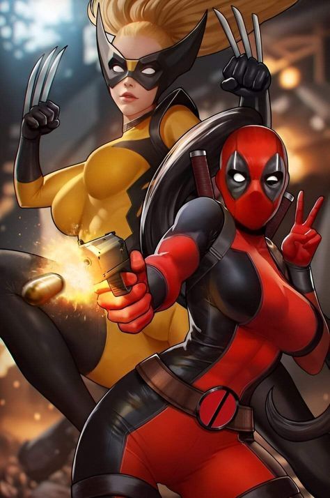 Deadpool And Lady Deadpool, Lady Pool Marvel, Lady Deadpool Comic, Lady Deadpool Wallpaper, Lady Deadpool Fan Art, Lady Wolverine, Deadpool And Wolverine Wallpaper, Girl Deadpool, Female Deadpool