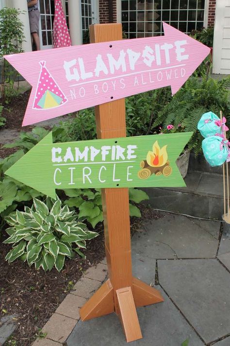 Unicorn Camping Birthday Party, Glamping Slumber Party Ideas, Glamping Birthday Party Ideas Sleepover Indoor Camping, Pink Glamping Party, Girly Camping Theme Party, Glamping Party Decorations, Girl Camping Birthday Party, Girls Camping Birthday Party, Glamping Party Ideas