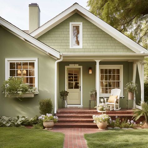 10+ Popular Colors Setting the Trend for House Exteriors • 333+ Inspiring Lifestyle Ideas Sage Color House Exterior, Bright Green Exterior House Colors, Chartreuse House Exterior, Exterior Colors For Small Houses, Colorful Houses Exterior Bright, 1940s House Exterior Paint Colors, Color Houses Exterior, Bold House Colors Exterior, Light Green House Exterior