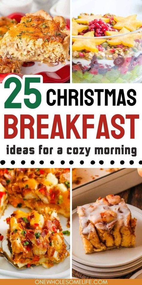 Collage of Christmas morning breakfast recipes. Breakfast Recipes For Potluck, Breakfast Casseroles For Christmas, Christmas Tree Breakfast Ideas, Christmas Morning Finger Foods, Christmas Morning Bake, Healthy Breakfast Potluck, Easy Big Breakfast Ideas, Breakfast For A Crowd Parties, Christmas Breakfast Ideas For Two