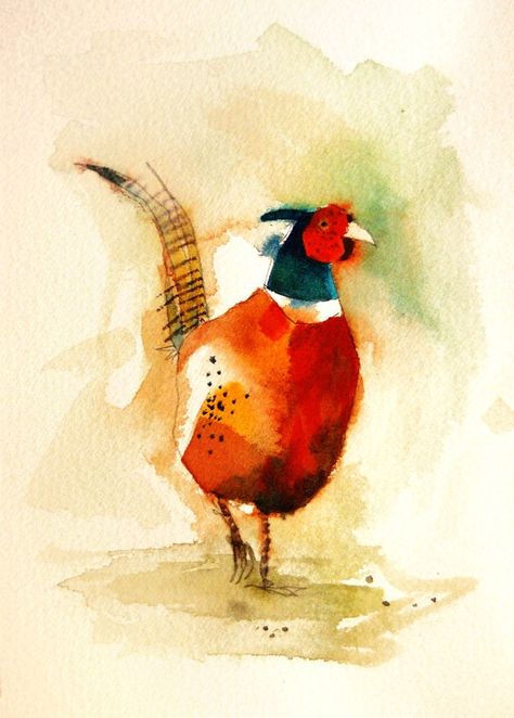 Pheasant Drawing, Pheasant Painting, Bird Watercolor Paintings, Animal Canvas Art, Animal Canvas, Easy Watercolor, Watercolor Sketch, Bird Illustration, Watercolor Bird