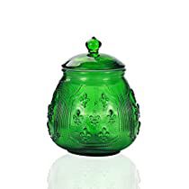 Check this out! Fantasy Kitchen, Green Dinnerware, Food Jars, Airtight Storage, Glass Storage Jars, Vintage Green Glass, Glass Candy Dish, Food Jar, Glass Candy