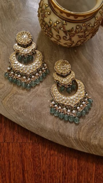 Chandbali Earrings Gold, Mango Mala Jewellery, Mango Mala, Gold Jewelry Prom, Jewelry Prom, Kundan Jewellery Bridal, Mala Jewelry, Indian Jewelry Earrings, Kundan Jewelry