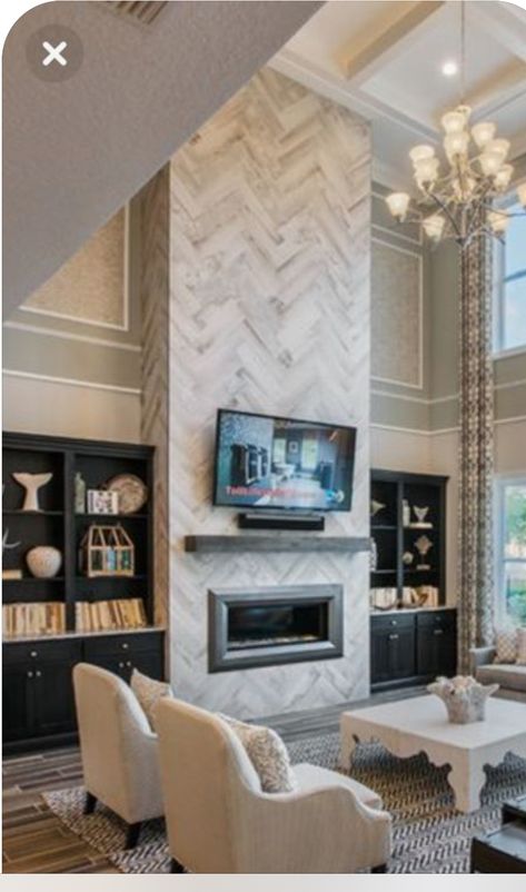 Tall Fireplace Wall High Ceilings Tile, Tall Electric Fireplace Wall High Ceilings, Living Room Fireplace Tall Ceilings, Ceiling Height Fireplace, Extra Tall Fireplace, Two Story Fireplace Wall Ideas, Tall Fireplace Wall High Ceilings With Tv, Linear Fireplace Wall Ideas, Fireplace Transitional Style