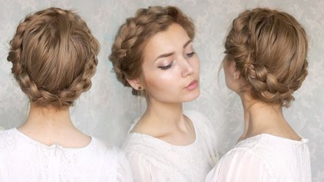 Halo Braid Tutorials, Braided Crown Hairstyles, Halo Braid, Braiding Your Own Hair, Peinados Fáciles Para Cabello Corto, Short Hair Tutorial, Crown Braid, Girls Braids, Penteado Cabelo Curto