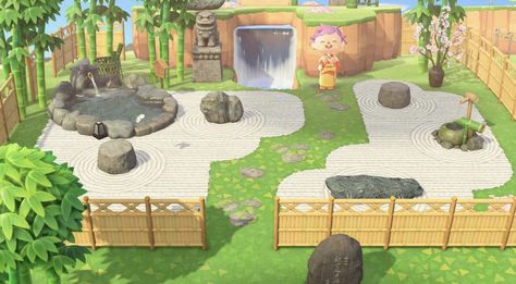 Zen Garden Animal Crossing, Animal Crossing Zen Garden, Garden Animal Crossing, Acnh Zen Garden, Ac Ideas, Japanese Rock Garden, Acnh Inspiration, Zen Garden Design, Animals Crossing