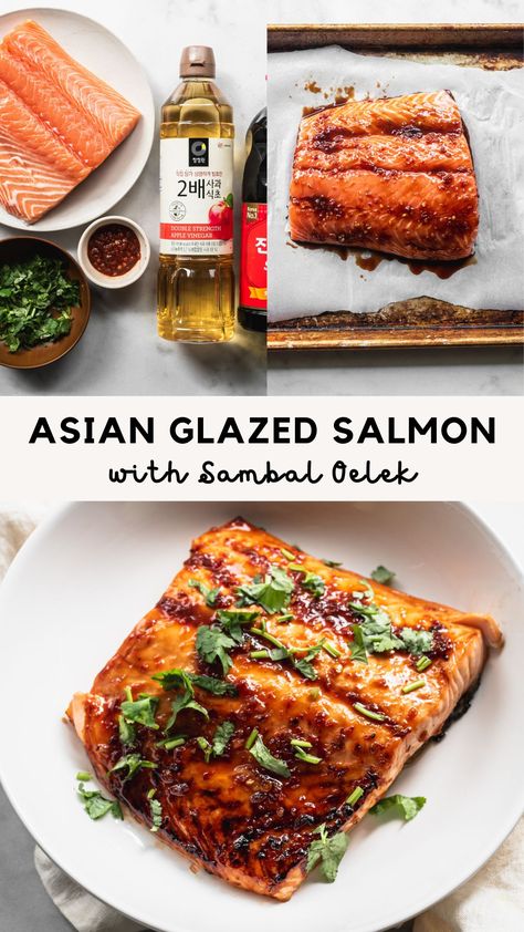 Ingredients for Asian glazed salmon Asian Baked Salmon, Glaze For Salmon, Asian Glazed Salmon, Oven Salmon, Asian Salmon, Steamed Veggies, Asian Dinners, Spicy Salmon, Glazed Salmon