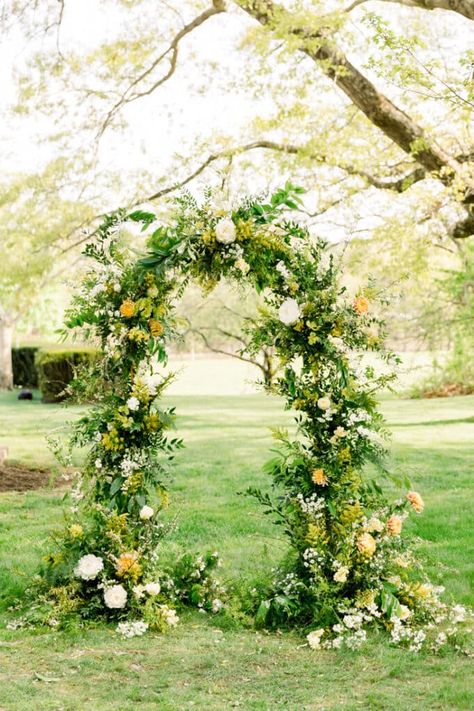 yellow wedding flower arch Wedding Trends 2023, 2023 Wedding Trends, Fall Garden Wedding, Ceremony Details, Bridesmaid Attire, New England Wedding, Mismatched Bridesmaids, Sustainable Wedding, Connecticut Wedding