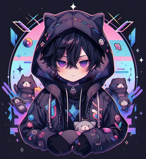 Hoodie Anime Character, Black Hoodie With Anime Print For Fans, Harajuku Style Black Hoodie With Anime Print, Black Kawaii Hoodie With Anime Print, Black Hooded Hoodie With Anime Print, Cute Drawlings, Anime Boy Sketch, Cyberpunk Anime, Images Kawaii