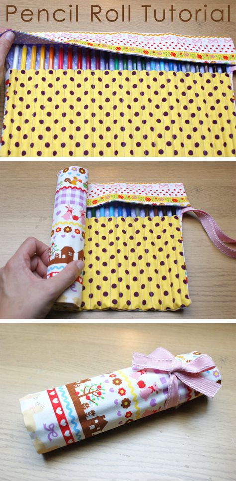 Pencil Wrapping Ideas, Pencil Case Diy Tutorial, Crochet Pencil Pouch, Diy Crafts Pencil Case, Pencil Pouch Diy, Diy Trousse, Colored Pencil Holder, Pencil Case Sewing, Roll Up Pencil Case