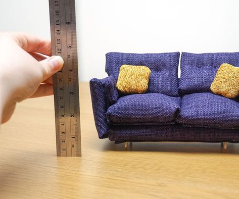 DIY Miniature Sofa! | How to Make Your Own Tiny Comfy Couch Tiny Sofa, Miniature Sofa, Mini Couch, Modern Dollhouse Furniture, Mini Sofa, Diy Miniatures, Dollhouse Diy, Upholstered Couch, Barbie Doll Clothing Patterns