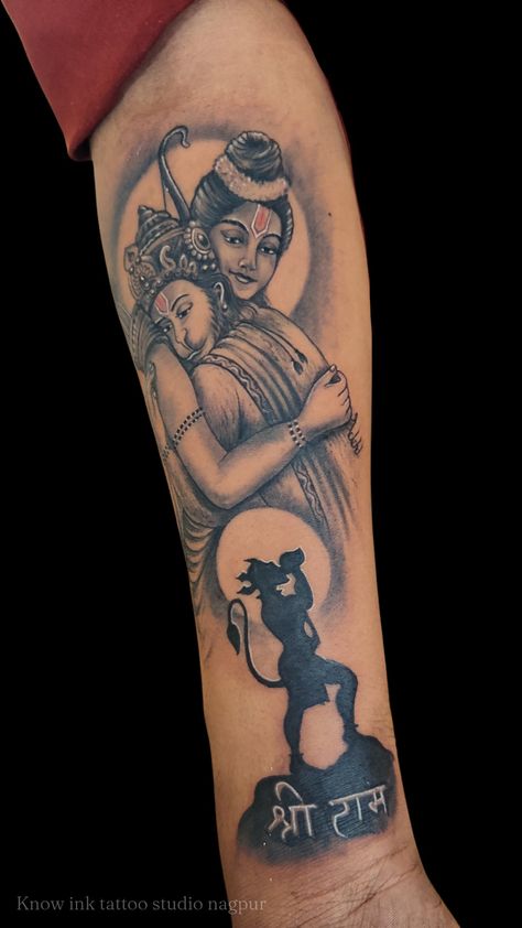 Ramtattoo Bajrang Bali Tattoo Design, Bajrang Bali Tattoo, Shree Ram Tattoo Design, Shri Ram Tattoo, Hanuman Ji Tattoo, Shree Ram Tattoo, Devotional Tattoo, Indian Tattoos, Hanuman Tattoo