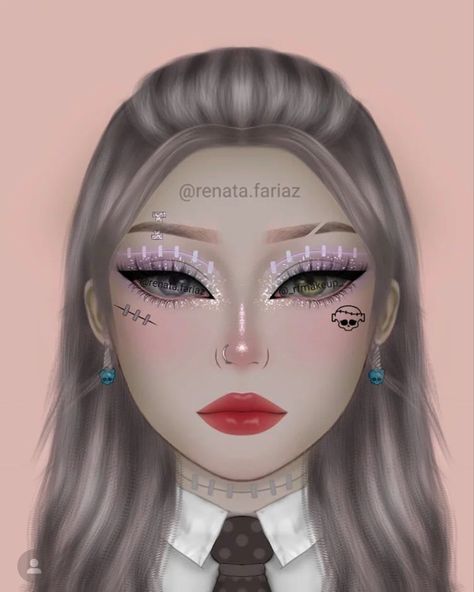 Frankie Stein Eye Makeup, Frankie Stein Makeup, Frankenstein Monster High, Makeup Ideas Drawing, Graphic Liner Ideas, Theme Outfit Ideas, Cosmetology Ideas, Liner Ideas, Monster High Makeup