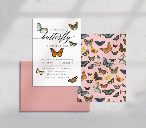 Butterfly Baby Shower Theme, Butterfly Baby Shower Invitations, Butterfly Invitations, Bee Wedding, Little Butterfly, Summer Baby Shower, Couples Shower Invitations, Butterfly Baby Shower, Butterfly Theme