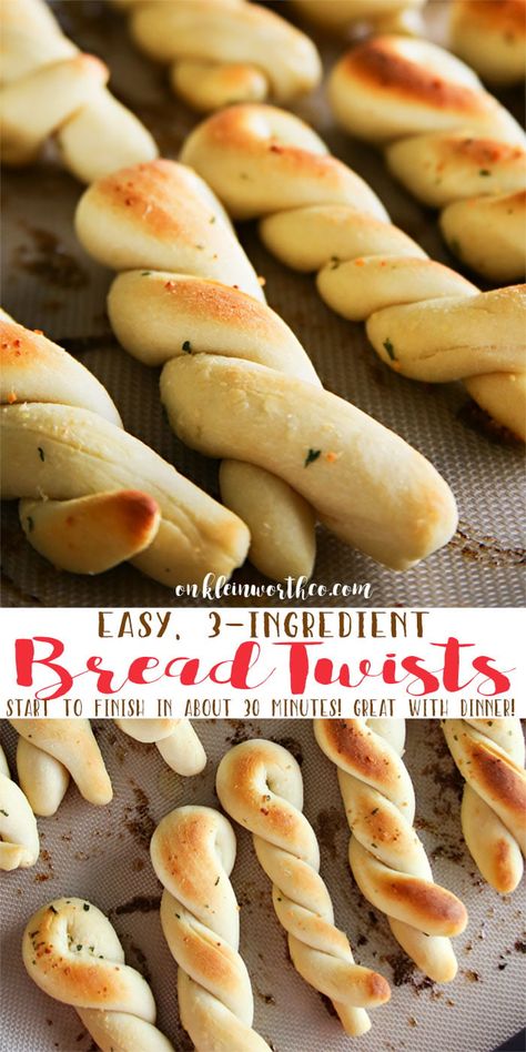 Easy 3-Ingredient Bread Twists are simple to make & take about 30 minutes- start to finish. The perfect side with any dinner & great for holidays & parties. Twist Bread Recipes, Bread Twists Recipe, Bread Twist, Bread Twists, Soft Bread, Diy Easy Recipes, Bread Sticks, Easter Dinner Recipes, Turkey Time